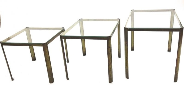 Jacques Quinet Bronze and Glass 3 nesting table set