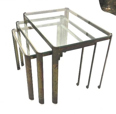 Jacques Quinet Bronze and Glass 3 nesting table set