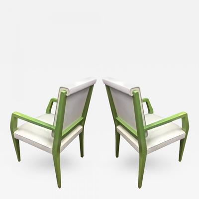 Jacques Quinet Green Lacquered Pair Chairs