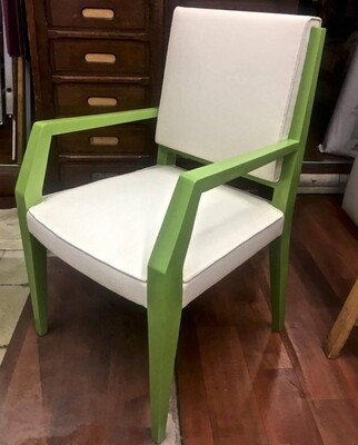 Jacques Quinet Green Lacquered Pair of Chairs Newly Covered