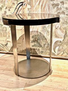 Jacques Quinet side pair of brushed steel and black tables