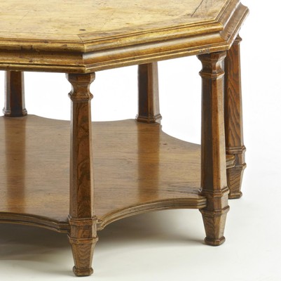 JC Moreux style Neoclassical hexagonal oak 2 tier coffee table