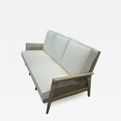 Jean Charles Moreux Cane and Cerused Oak Couch