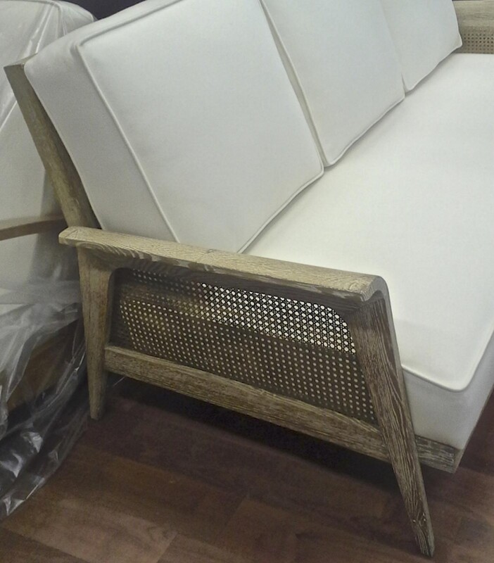 Jean Charles Moreux Cane and Cerused Oak Couch
