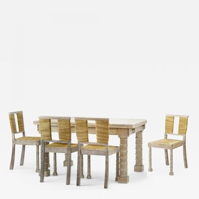 Jean Charles Moreux cerused oak dinning set with extendable table