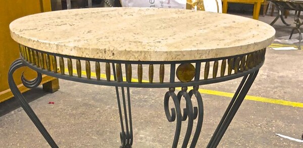 Jean Charles Moreux iron coffee table with gold accent