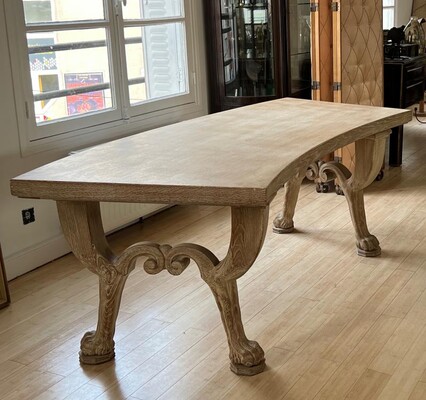 Jean Charles Moreux sand blasted solid oak curved desk