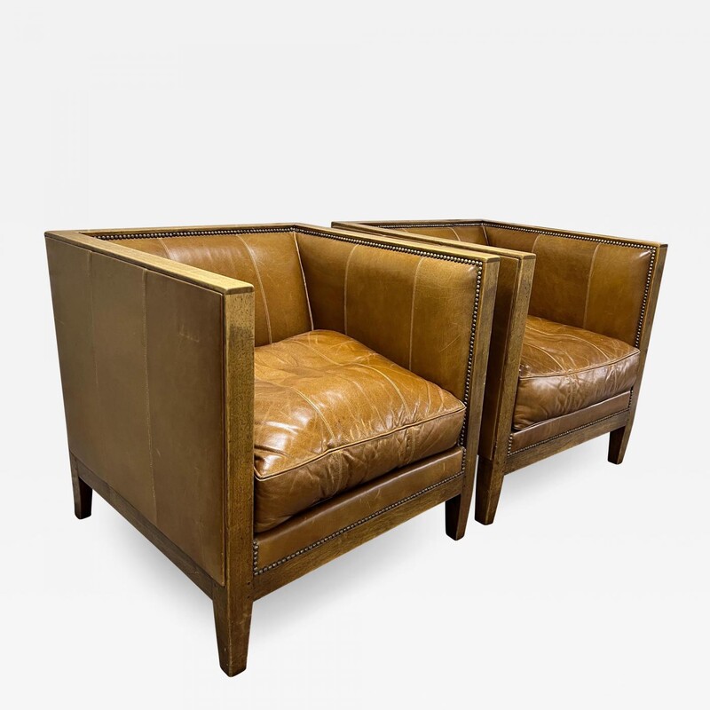 Jean Michel Frank style pair of cubic chairs