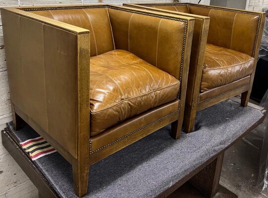 Jean Michel Frank style pair of cubic chairs
