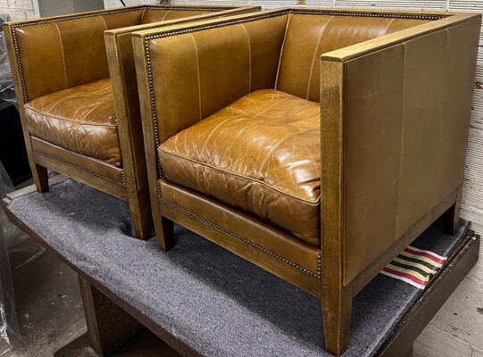 Jean Michel Frank style pair of cubic chairs