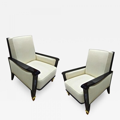 Jean Pascaud documented pair of black lacquered arm-chairs