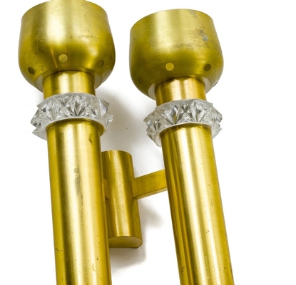 Jean Perzel pair of 2 light gold sconces with glass adorn