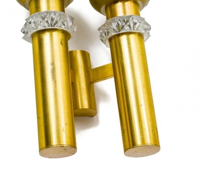 Jean Perzel pair of 2 light gold sconces with glass adorn