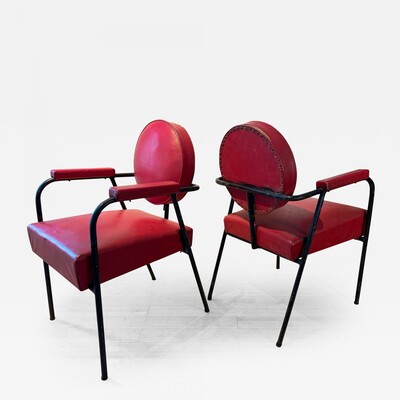 Jean prouve in the style awesome genuine pair of fifties iron and vynil chairs