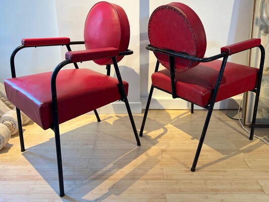 Jean prouve in the style awesome genuine pair of fifties iron and vynil chairs