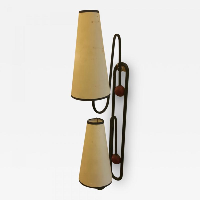 Jean Royère 2 lights red and black sconces model 'Pointe Emery'.