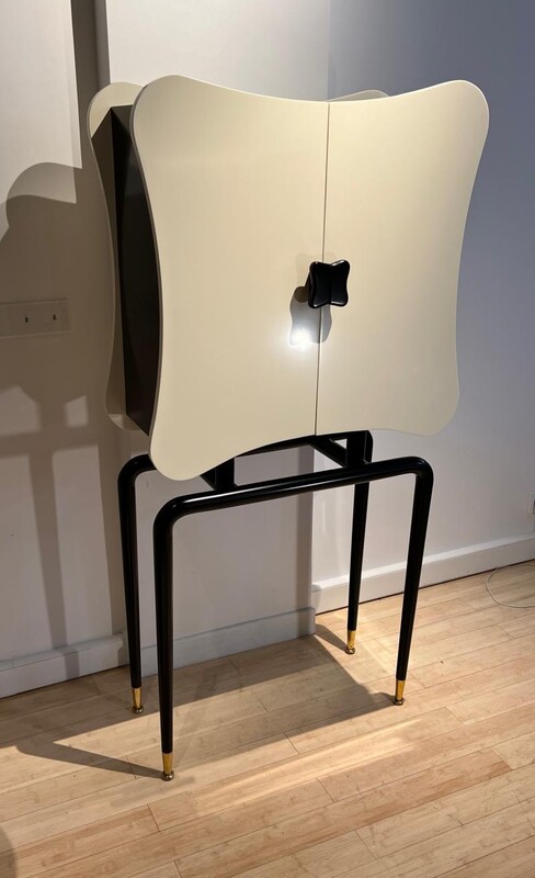 Jean Royere black & white 2 door bar cabinet model 