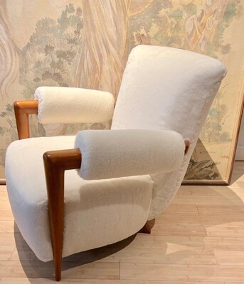 Jean Royere comfy arm lounge chair newly covered 