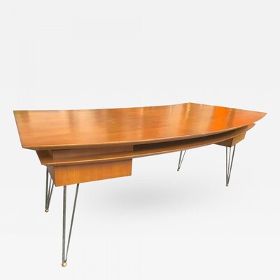 Jean Royère Curved Two Drawers Desk with Metal Legs