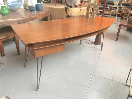 Jean Royère Curved Two Drawers Desk with Metal Legs