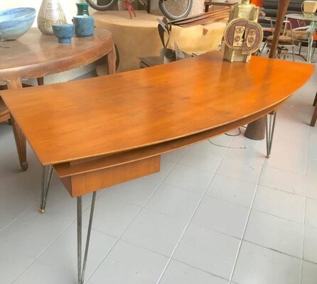 Jean Royère Curved Two Drawers Desk with Metal Legs