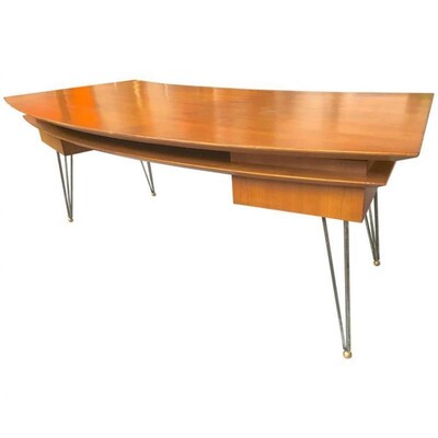 Jean Royère Curved Two Drawers Desk with Metal Legs