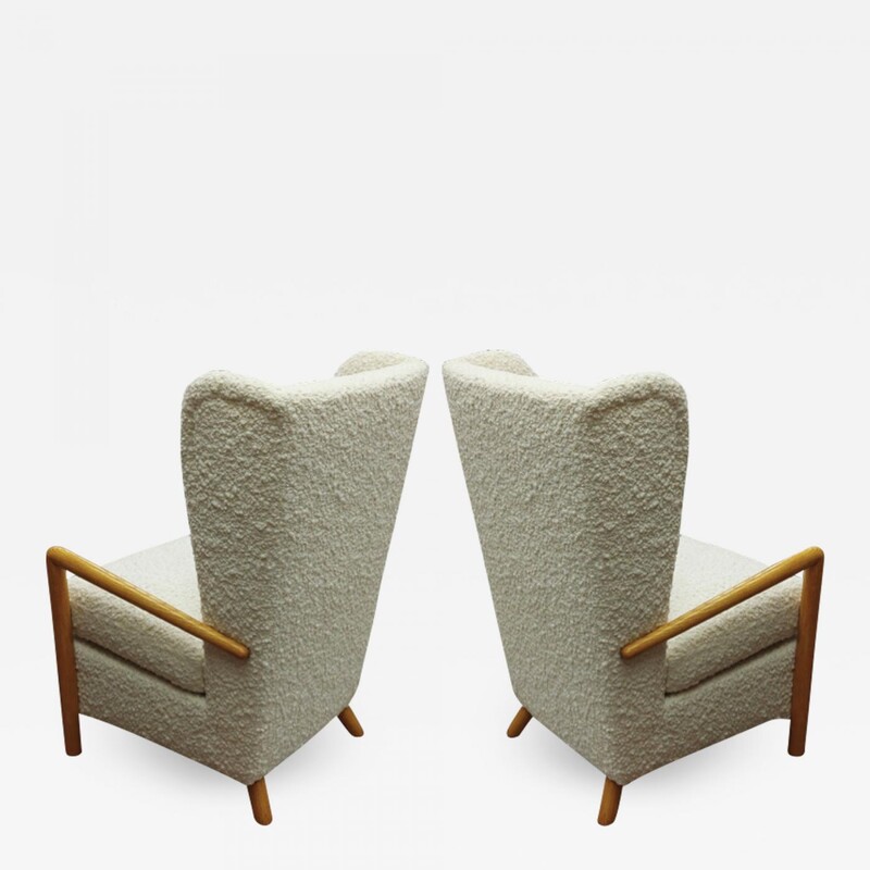 Jean Royere documented genuine pair of chairs in boucle cloth