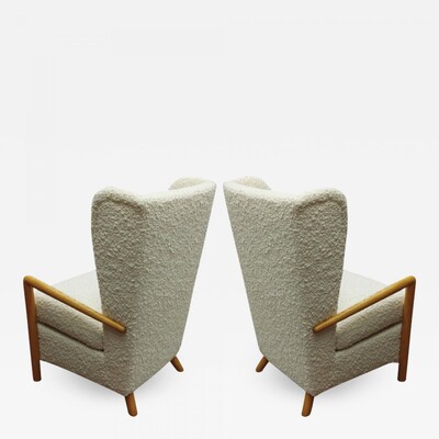 Jean Royere documented genuine pair of chairs in boucle cloth