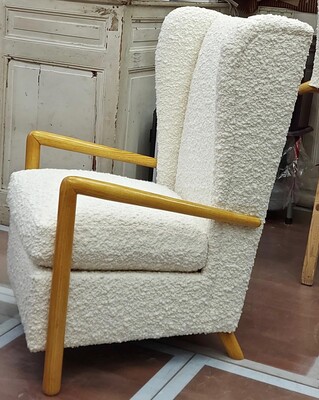 Jean Royere documented genuine pair of chairs in boucle cloth
