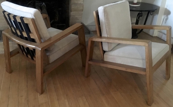 Jean Royere Documented Pair of Oak Lounge Chairs 