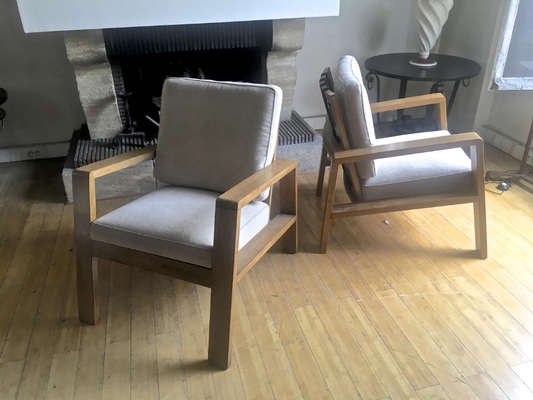 Jean Royere Documented Pair of Oak Lounge Chairs 