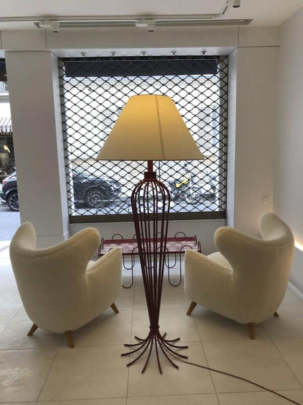 Jean Royere documented red floor lamp model 