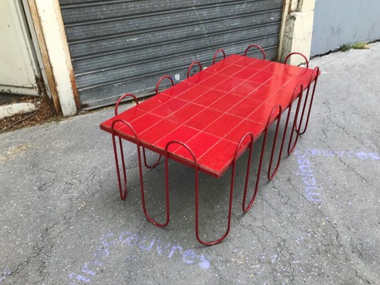 Jean Royere documented  red lacquered ondulation coffee table