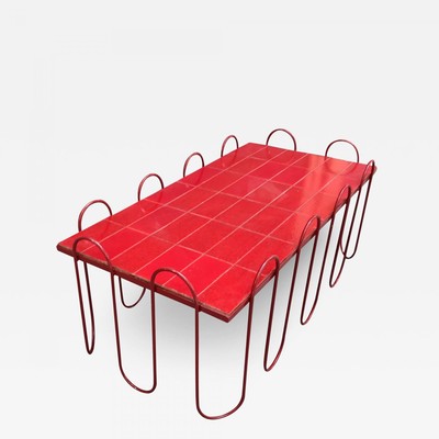 Jean Royere documented  red lacquered ondulation coffee table