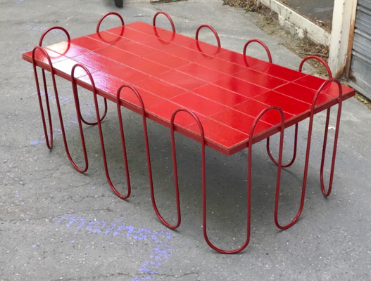 Jean Royere documented  red lacquered ondulation coffee table