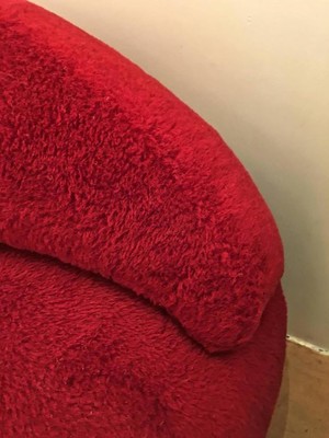 Jean Royère ERare Documented Red Couch Covered in Wool Faux Fur