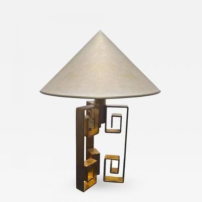 Jean Royère Gold Leaf Wrought Iron Table Lamp Model 