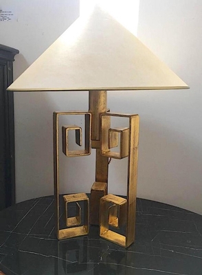 Jean Royère Gold Leaf Wrought Iron Table Lamp Model 