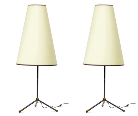 Jean Royere style pair of tripod table lamp