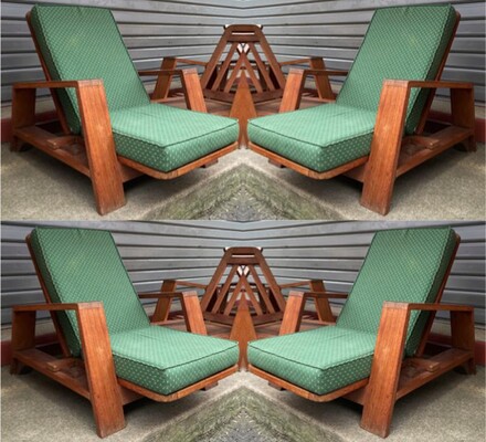 Jean Royere style rare set of 4 lounge easy chairs