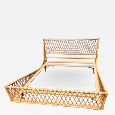 Jean Royere style rattan croisillon bed