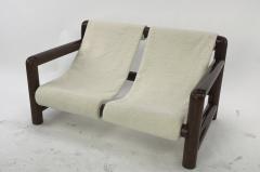 Jean Royere style vintage brutalist alp rounded log wood settee 