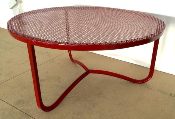 Jean Royere Tripod Red Lacquered Perforated Iron Coffee Table