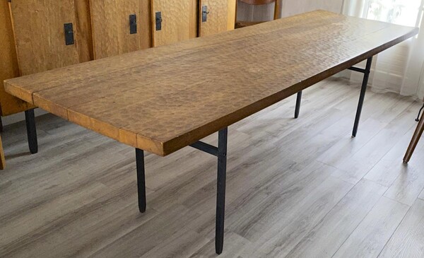 Jean Touret for Ateliers de Marolles longest rarest stamped dinning table