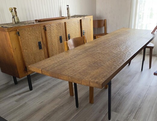 Jean Touret for Ateliers de Marolles longest rarest stamped dinning table