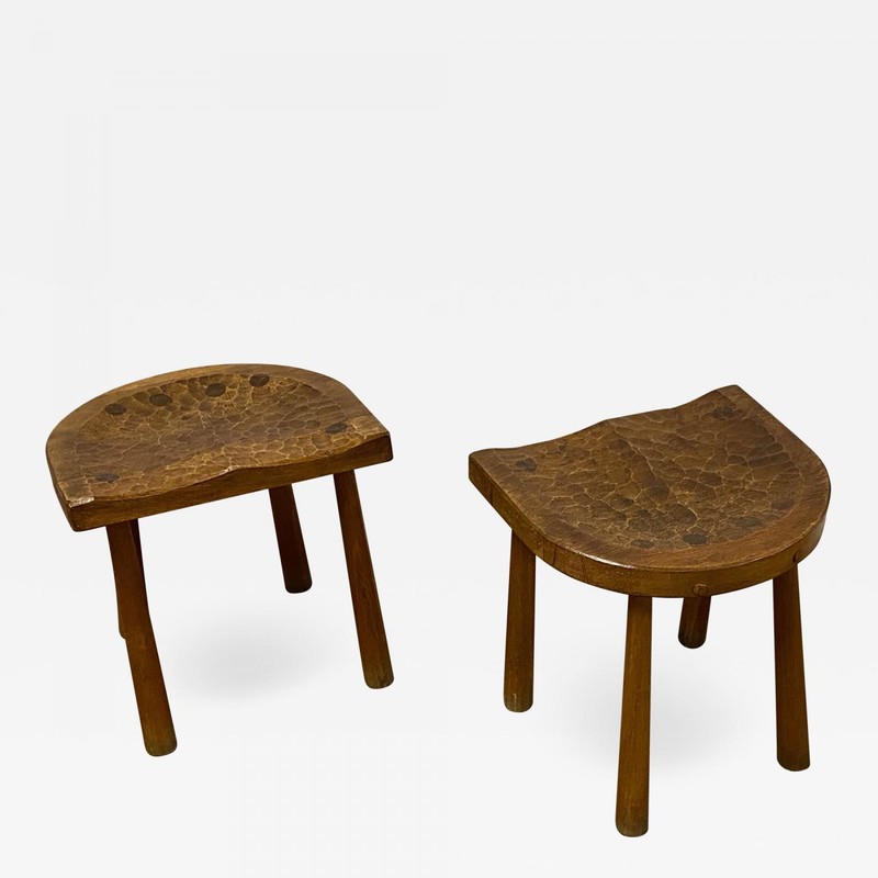 Jean Touret les Ateliers de Marolles pair of hand carved stools