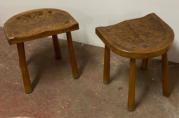 Jean Touret les Ateliers de Marolles pair of hand carved stools