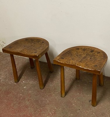 Jean Touret les Ateliers de Marolles pair of hand carved stools