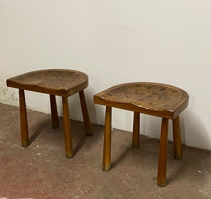 Jean Touret les Ateliers de Marolles pair of hand carved stools