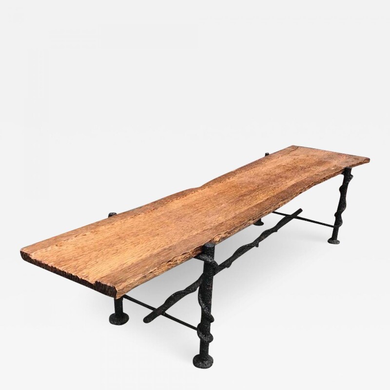 Jean Touret style brutalist wood and wrought iron long bench